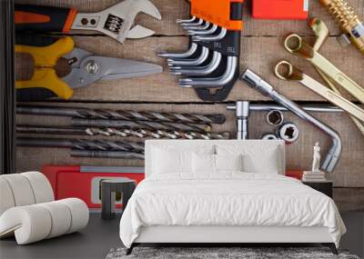 Different tools on the old background. Wall mural