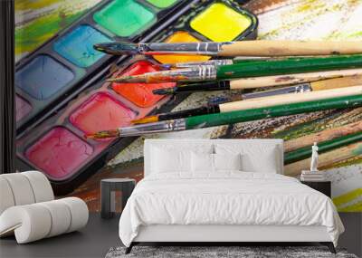 Paint brushes and paints for drawing. Wall mural