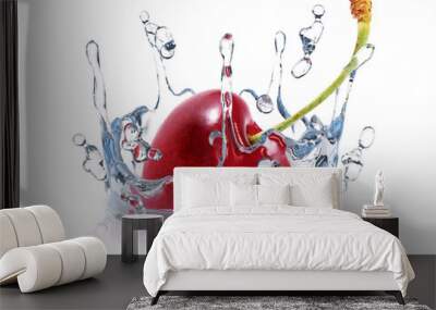 Fresh Cherry Fruit With Water Splash,3d rendering Wall mural