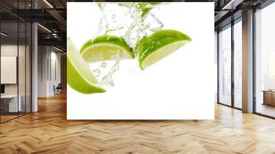 lime and lemon splashing water isolated on white background Wall mural