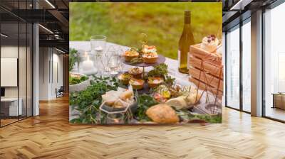 Outdoor buffet. Organic, farm to table tapas. Savoury mini muffins. Wall mural