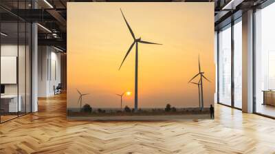 Sunrise at wind generator farm in Thailand Wall mural