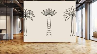 Palm tree thin line icon abstract design summer logo template modern minimal linear emblem for vacations rentals and travel services. Vector illustration Wall mural