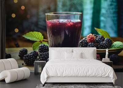 fresh juice of blackberries with and berries Wall mural