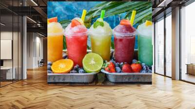 Summer cool slush or smoothie iced fruit juice drinks . Wall mural