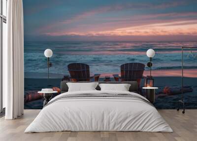 romantic setup at the beach at dusk Wall mural