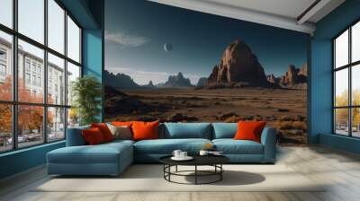 Dark landscape of space mountains Wall mural