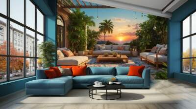 Luxury terrace in exotics, minimalist vintage style Wall mural