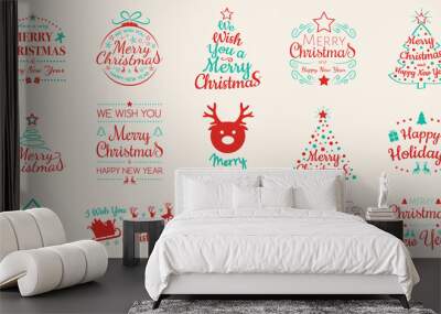 Big set of different Christmas calligraphy with icons. Vector. Wall mural