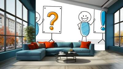 Collection of funny hand drawn stickman with whiteboard and icons. Vector Wall mural