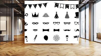 Collection of party and photobooth icons. Vector. Wall mural