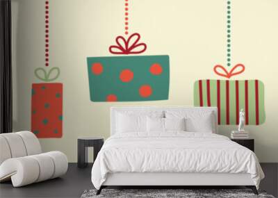 Design of hanging Christmas present boxes. Vector Wall mural