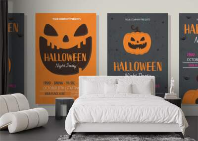 Halloween Night Party invitation with creepy pumpkin. Set of posters. Vector illustration Wall mural