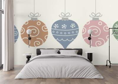 Hanging Christmas balls. Banner. Vector illustration Wall mural