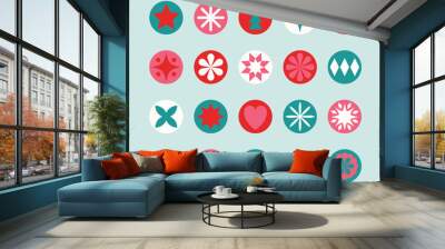 Modern Christmas element set. Snowflakes and stars icons. Colourful decorations. Vector illustration Wall mural