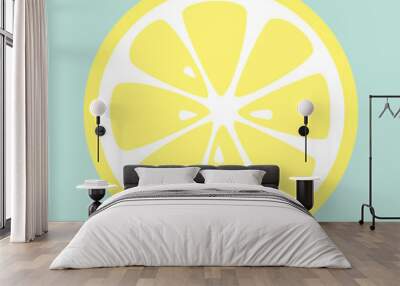 Slice of a lemon on blue background. Vector illustration. Wall mural