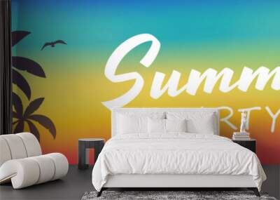 Summer holiday - tropical vacations. Banner with silhouette of palm trees. Vector. Wall mural