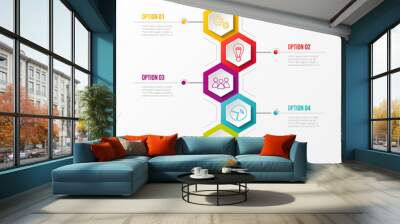 Template of infographic with colourful hexagonal icons. Vector. Wall mural