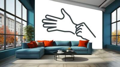 Medical Hand Gloves being put on Stretch fully editable linear icon stroke Wall mural