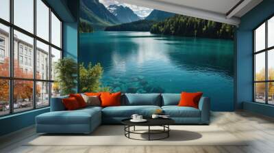 Wallpaper turquoise lake in summer mountains Wall mural