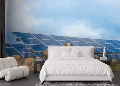 solar power panels with grazing sheeps - photovoltaic system Wall mural