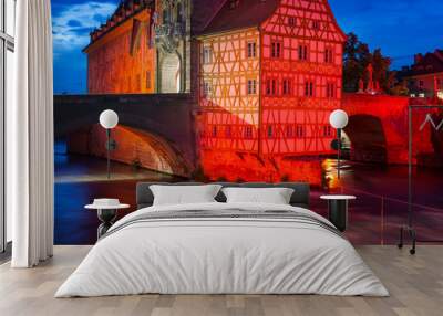 Night view of the town hall on the Regnitz river in the Bavarian town of Bamberg. Germany. Wall mural