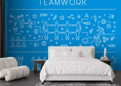 Line design concept web banner for teamwork Wall mural