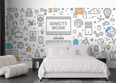 Vector line design concept for remote work. Creative style banner for freelance. Wall mural