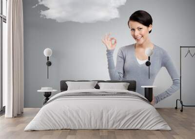 Okay gesture and cloud, isolated on grey background Wall mural