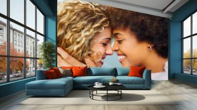 Loving lesbian couple at the street. LGTB concept Wall mural