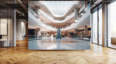 Contemporary shopping mall interior. Indoor space of  modern shopping center.  Wall mural