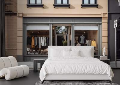 Street View of a Contemporary Fashion Boutique with a Large Window Display, Providing a Glimpse into Modern Style Trends, Generative AI Wall mural