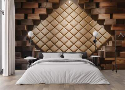 a diamond-shaped, tile wallpaper with a soft sheen. wall background composed of wood and timber blocks. Wall mural