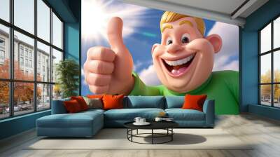 A Happy man showing thumb up gesture 3d style cartoon character Wall mural