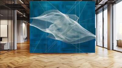 Abstract blue background with light net and lines Wall mural