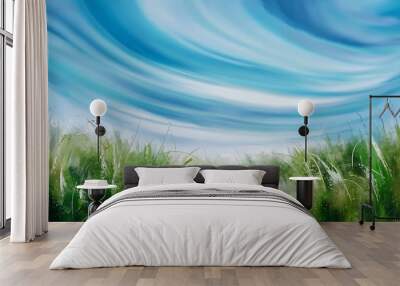 Abstract blurred blue sky, meadow and ground background. Wall mural