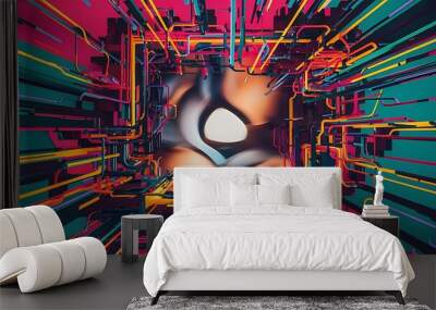 Abstract colored lines background and blurred image Wall mural