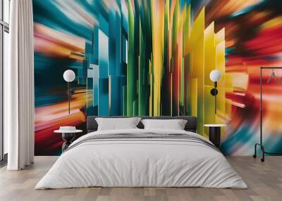 Abstract dynamic composition vertical colored lines blurry background Wall mural