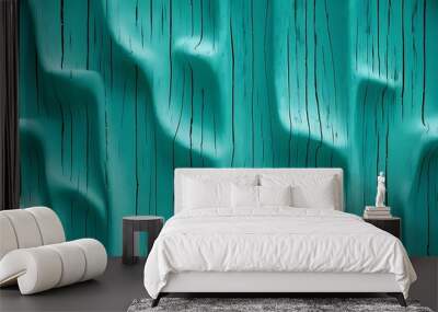 Abstract empty turquoise wooden textured background, close-up view Wall mural