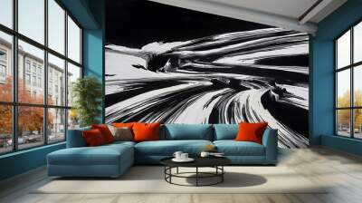 Abstract painting with white brush strokes on black Wall mural