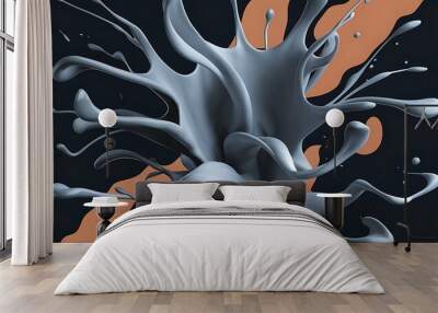 Abstract splash of grey paint on black background Wall mural