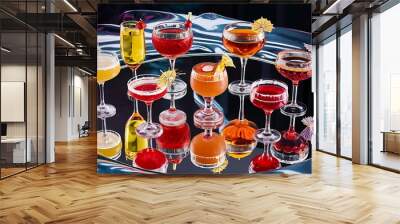 Alcoholic cocktails on a mirror background Wall mural