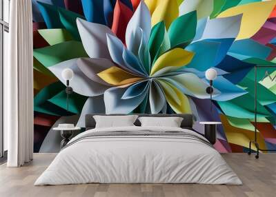 Beautiful three dimensional collage of different paper colors as abstract floral pattern Wall mural