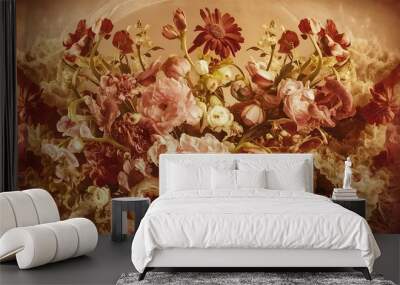 Beautiful vintage flowers background vintage filter effect Wall mural