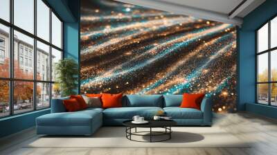 Blackground of abstract glitter lights. blue, gold and black. de focused Wall mural