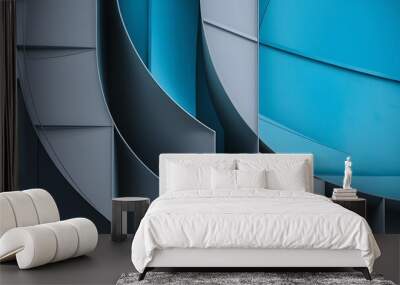 Blue and gray abstract background from curved lines of geometric shapes minimalistic design pattern Wall mural