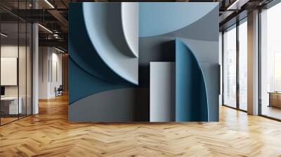 Blue and gray abstract background from curved lines of geometric shapes minimalistic design pattern Wall mural