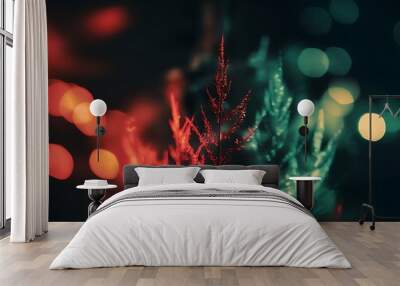 Blurred abstract background, bokeh. Red and green natural defocus lights. Wall mural