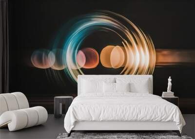 Blurred multicolor abstract lens flare on dark background. Defocused glow effect. Wall mural