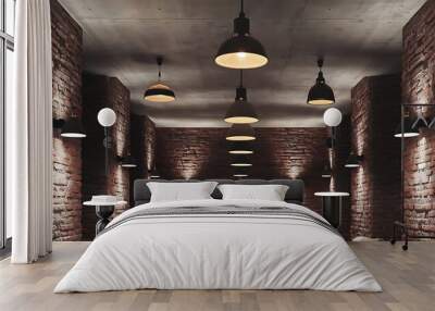 Brick concrete room with ceiling lamps Wall mural